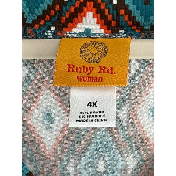 NWT Ruby Rd Womens 4X V Neck Abstract Boho Blouse 3/4 Sleeve Stretchy Top 26x29 - Picture 6 of 7